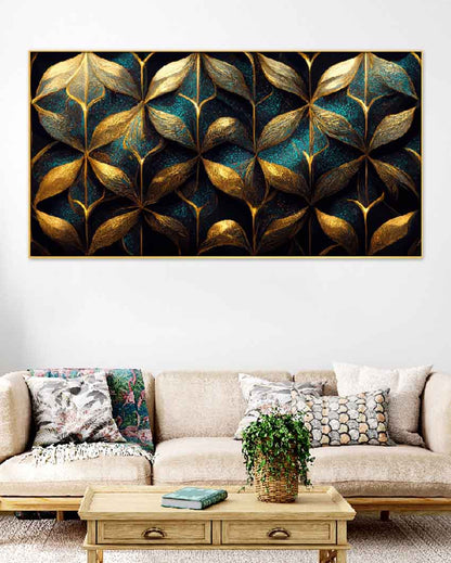 Golden Textured Leaves Floating Frame Canvas Wall Painting 24 X 12 Inches