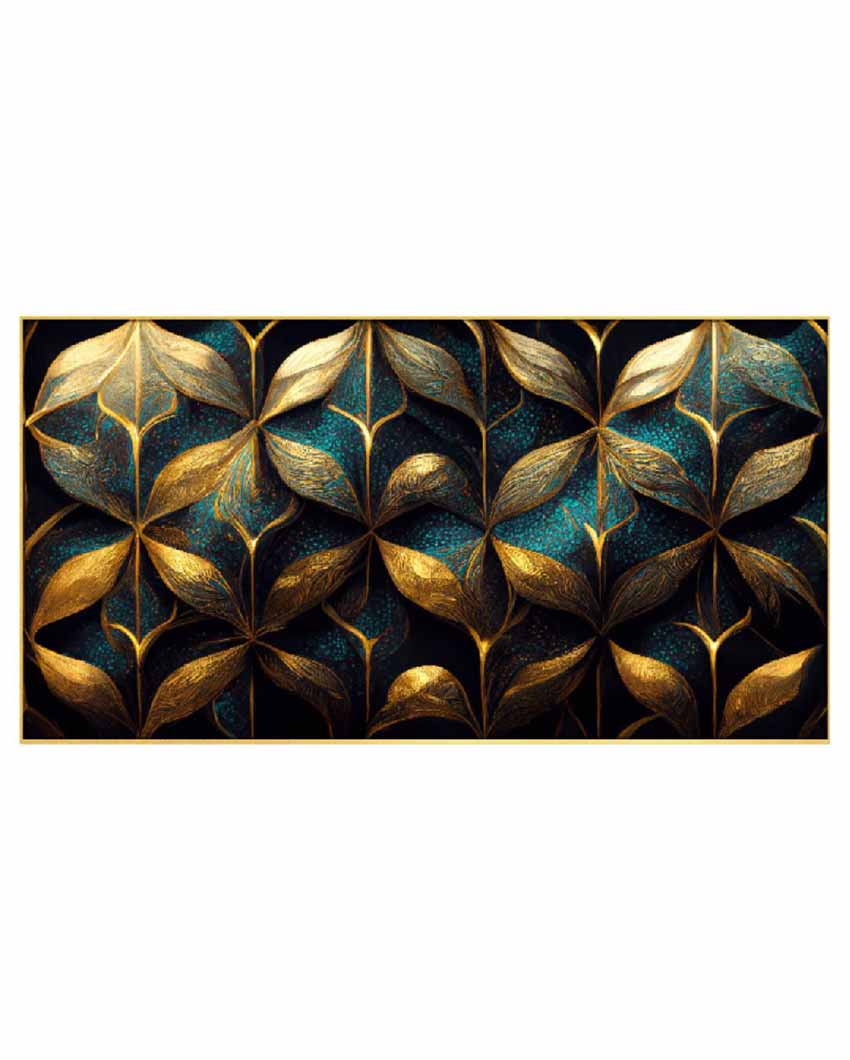 Golden Textured Leaves Floating Frame Canvas Wall Painting 24 X 12 Inches