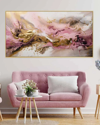 Abstract Pink & Gold Background Floating Frame Canvas Painting