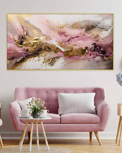 Abstract Pink & Gold Background Floating Frame Canvas Wall Painting  | 24 x 12 inches , 36 x 18 inches & 48 x 24 inches