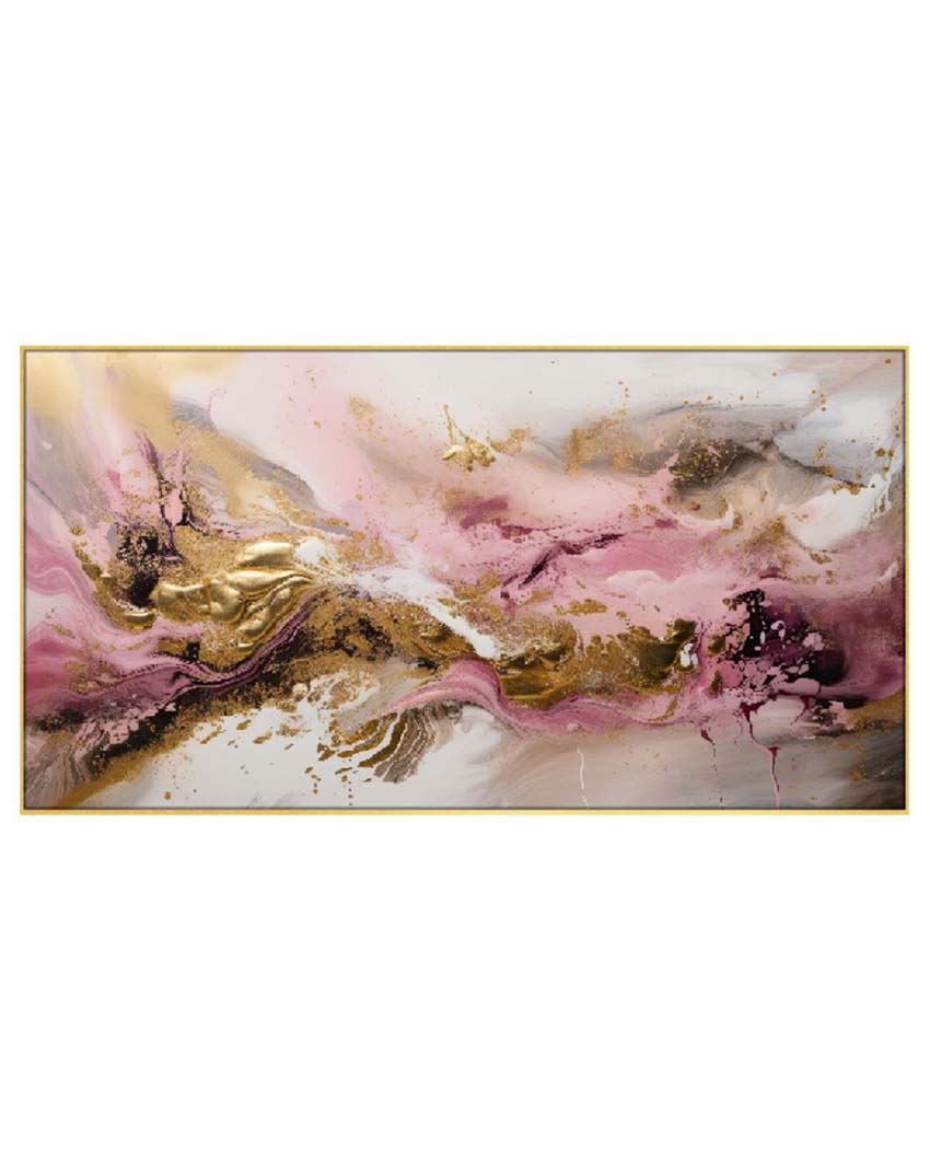 Abstract Pink & Gold Background Floating Frame Canvas Wall Painting 24 X 12 Inches