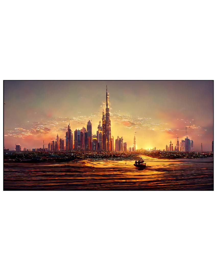 Dubai City Center Floating Frame Landscape Canvas Wall Painting 24 X 12 Inches