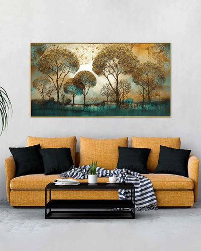 Abstract Greenery Tree  Floating Frame Canvas Wall Painting 24 X 12 Inches