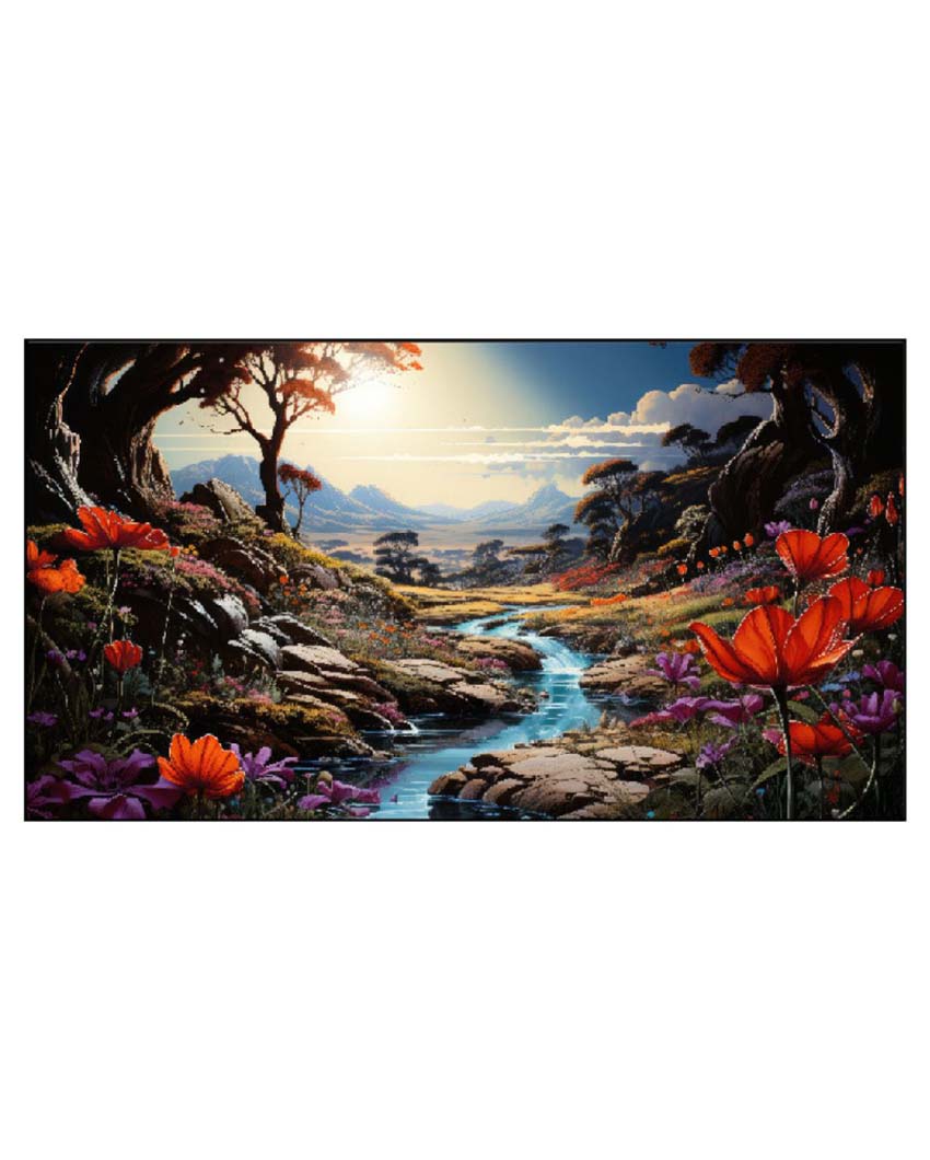 Beautiful Field Flowers Sunrise Frame Canvas Wall Painting 24 X 12 Inches