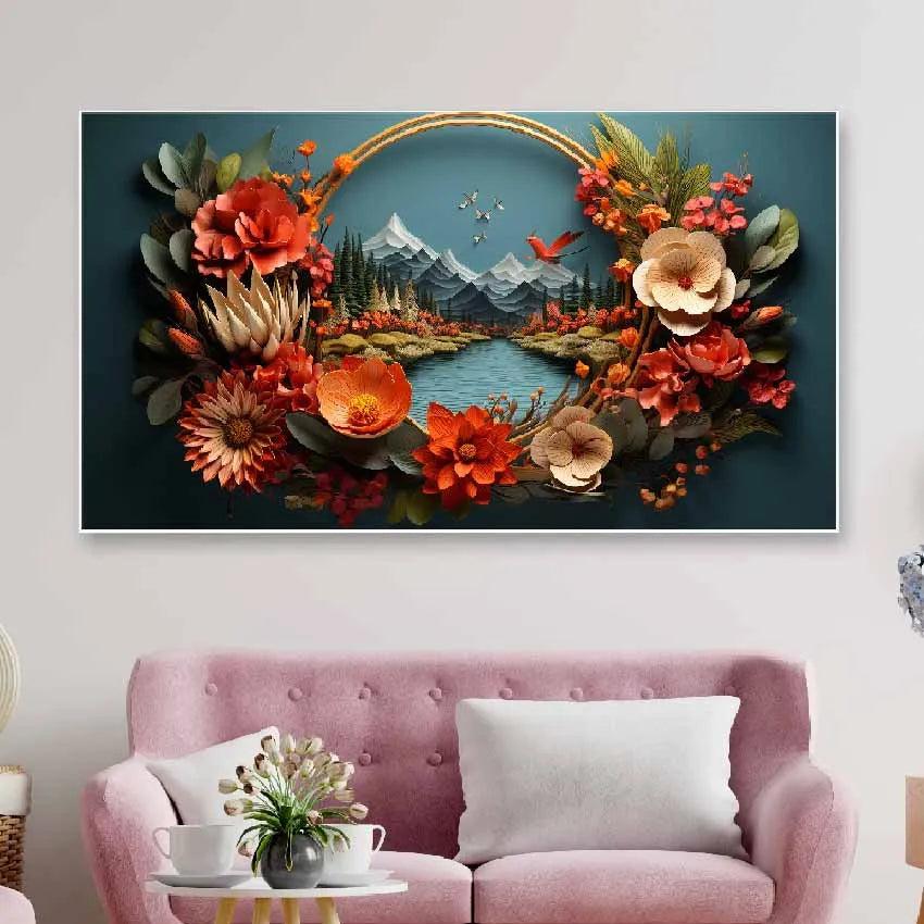 Bouquet Flowers Floating Frame Canvas Wall Painting | 24 x 12 inches , 36 x 18 inches & 48 x 24 inches