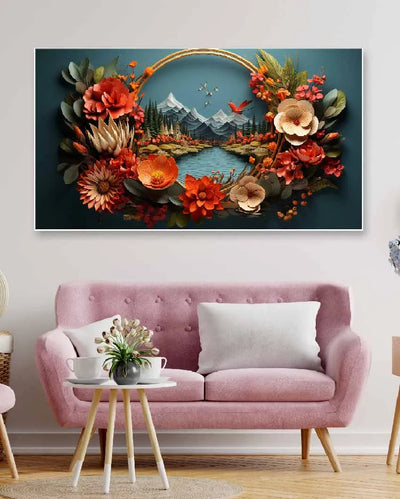 Bouquet Flowers Floating Frame Canvas Wall Painting