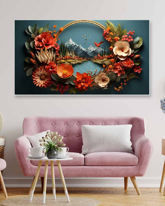 Bouquet Flowers Floating Frame Canvas Wall Painting | 24 x 12 inches , 36 x 18 inches & 48 x 24 inches