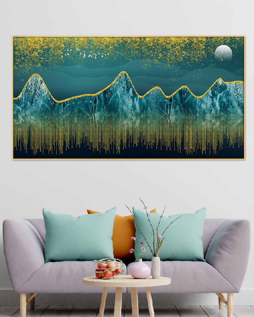 Evening & Moutains Art Floating Frame Canvas Wall Painting | 24 x 12 inches , 36 x 18 inches & 48 x 24 inches