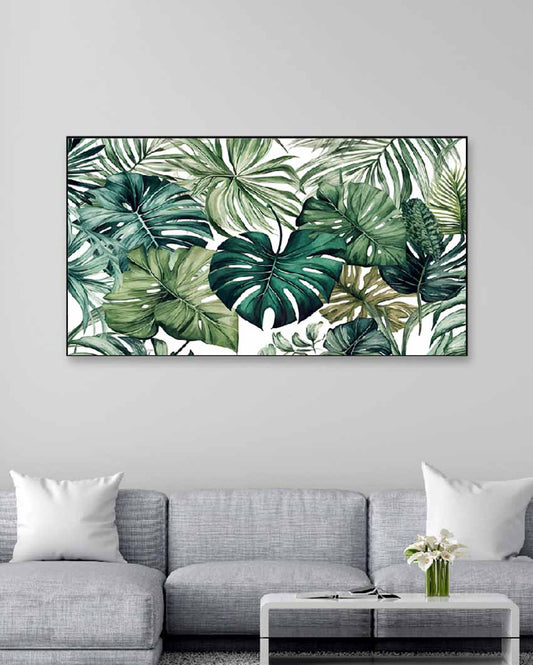 Tropical Green Plant Decorative Floating Frame Wall Painting | 24 x 12 inches , 36 x 18 inches & 48 x 24 inches