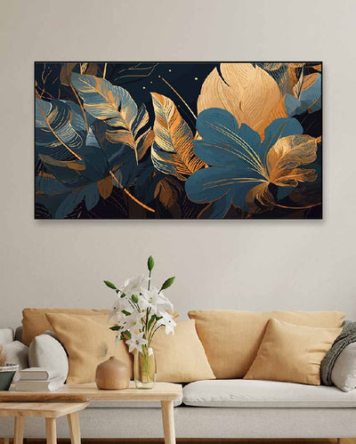 Tropical Golden Leaves Floating Frame Wall Painting