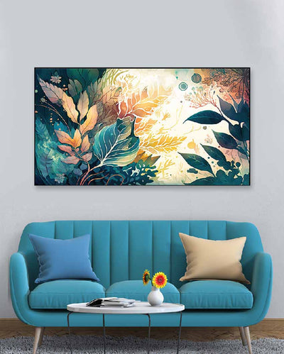 Multi Color Leaf Art Floating Frame Canvas Painting