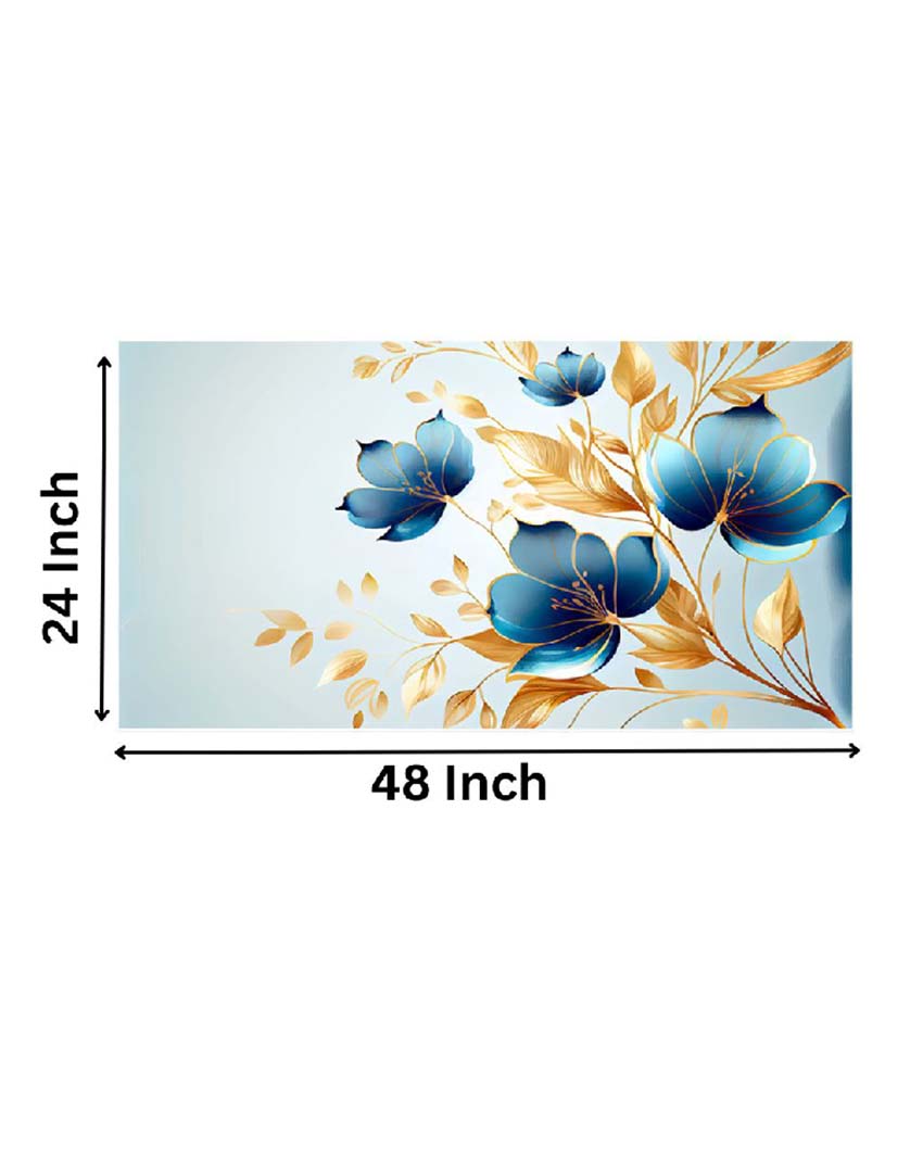 Elegant Blue And Golden Flower Floating Frame Wall Painting | 24 x 12 inches , 36 x 18 inches & 48 x 24 inches