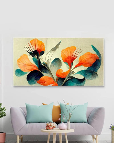 Modern Flower Pattern Floating Canvas Frame Wall Painting 24x12 inches