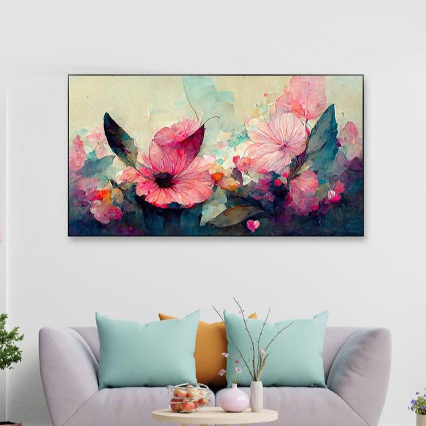 Canvas Modern Pink Flower Floating Frame Wall Painting 24x12 inches