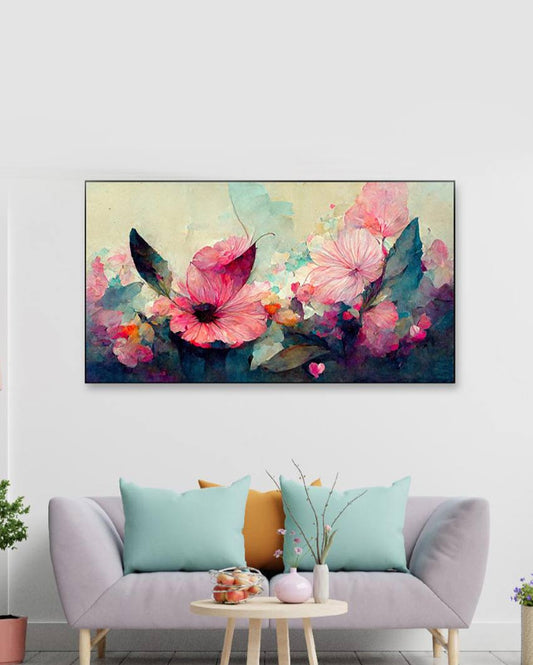 Canvas Modern Pink Flower Floating Frame Wall Painting 24x12 inches