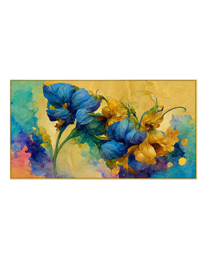 Abstract Blue and Gold Floral Floating Frame Wall Painting 24x12 inches