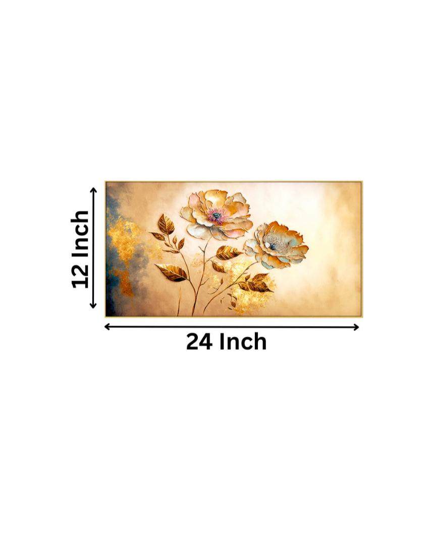 Golden Flower Abstract Floating Frame Wall Painting 24x12 inches