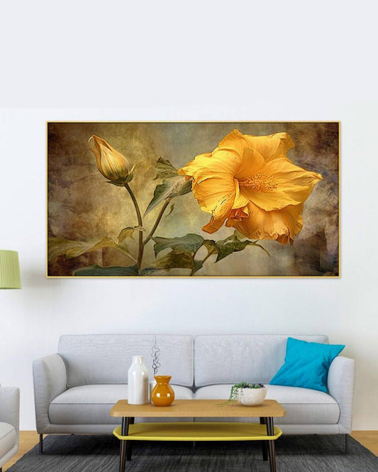 Beautiful Yellow Flower Floating Frame Wall Painting 24x12 inches