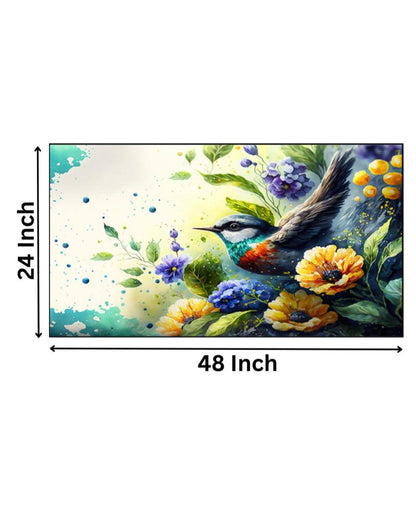 Adorable Bird with Flowers Illustration Floating Frame Wall Art Painting 24x12 inches