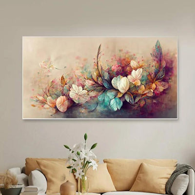 Vibrant Flowers Pattern Floating Canvas Frame Wall Painting 24x12 inches