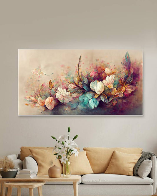 Vibrant Flowers Pattern Floating Canvas Frame Wall Painting 24x12 inches