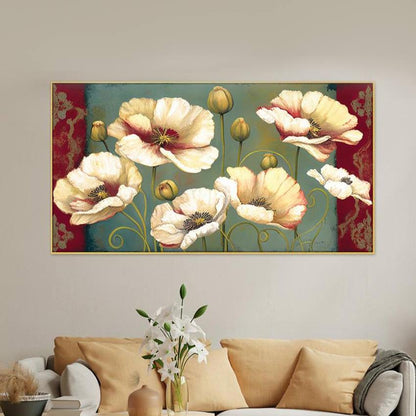 Golden Flowers Floating Canvas Frame Art Painting 24x12 inches