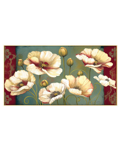 Golden Flowers Floating Canvas Frame Art Painting 24x12 inches