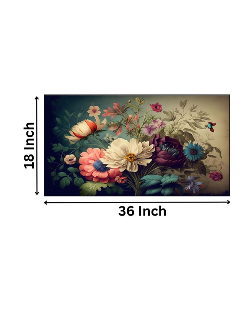 Fantasy Vintage Flowers Bunch Floating Canvas Frame Wall Painting 24x12 inches