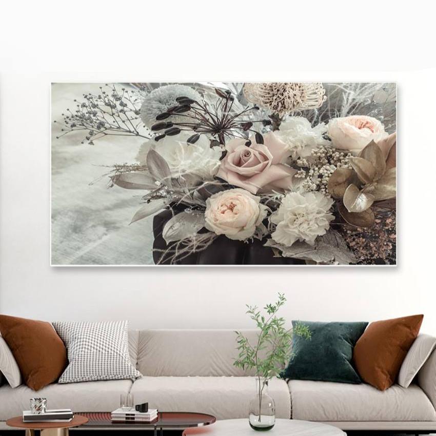 Beautiful Fresh Flowers Floating Canvas Frame Wall Painting 24x12 inches