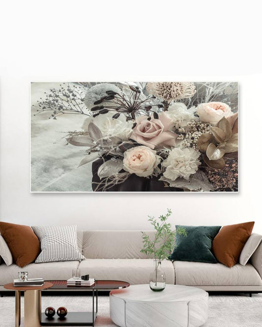 Beautiful Fresh Flowers Floating Canvas Frame Wall Painting 24x12 inches