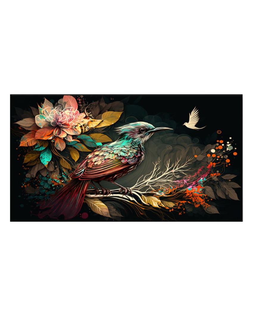 Colorful Bird with Flowers Branch Floating Frame Wall Painting 24x12 inches