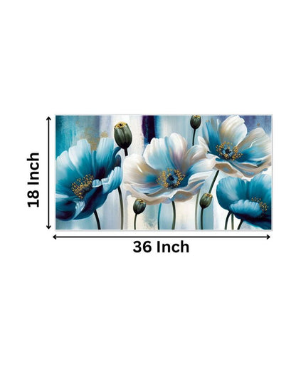 Wall Decoration Beautiful Blue and White Flowers Canvas Wall Painting 24x12 inches