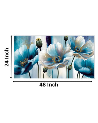 Wall Decoration Beautiful Blue and White Flowers Canvas Wall Painting 24x12 inches