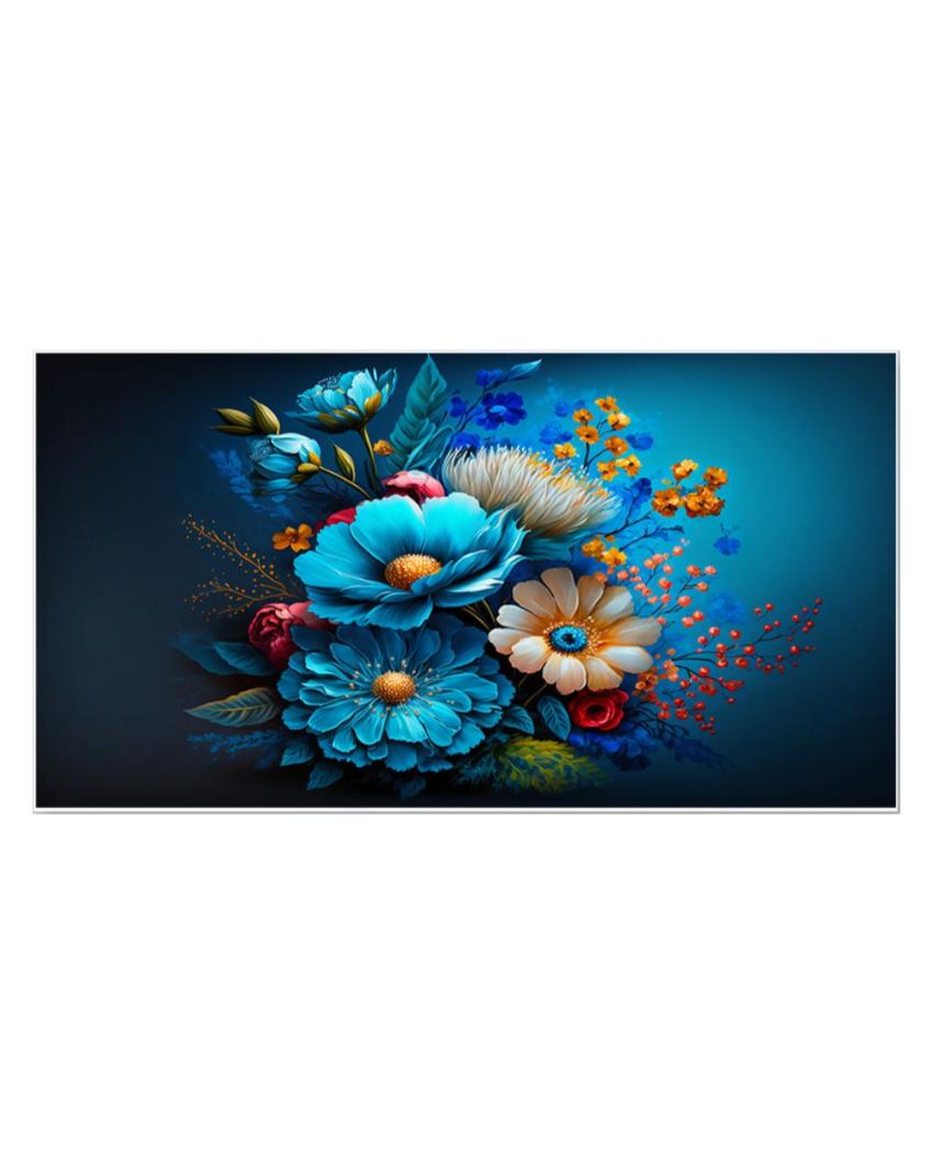 Blue Colorful Flowers Bunch Wall Decorative Canvas Frame Wall Painting 24x12 inches