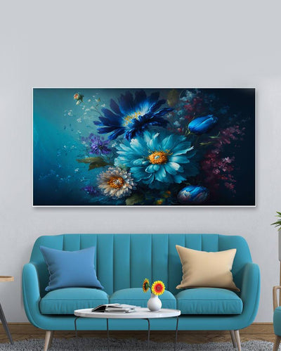 Blue and Yellow Flowers Wall Decorative Canvas Frame Wall Painting 24x12 inches