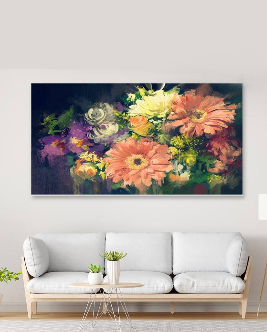 Beautiful Flowers Bouquet Canvas Frame Wall Painting 24x12 inches