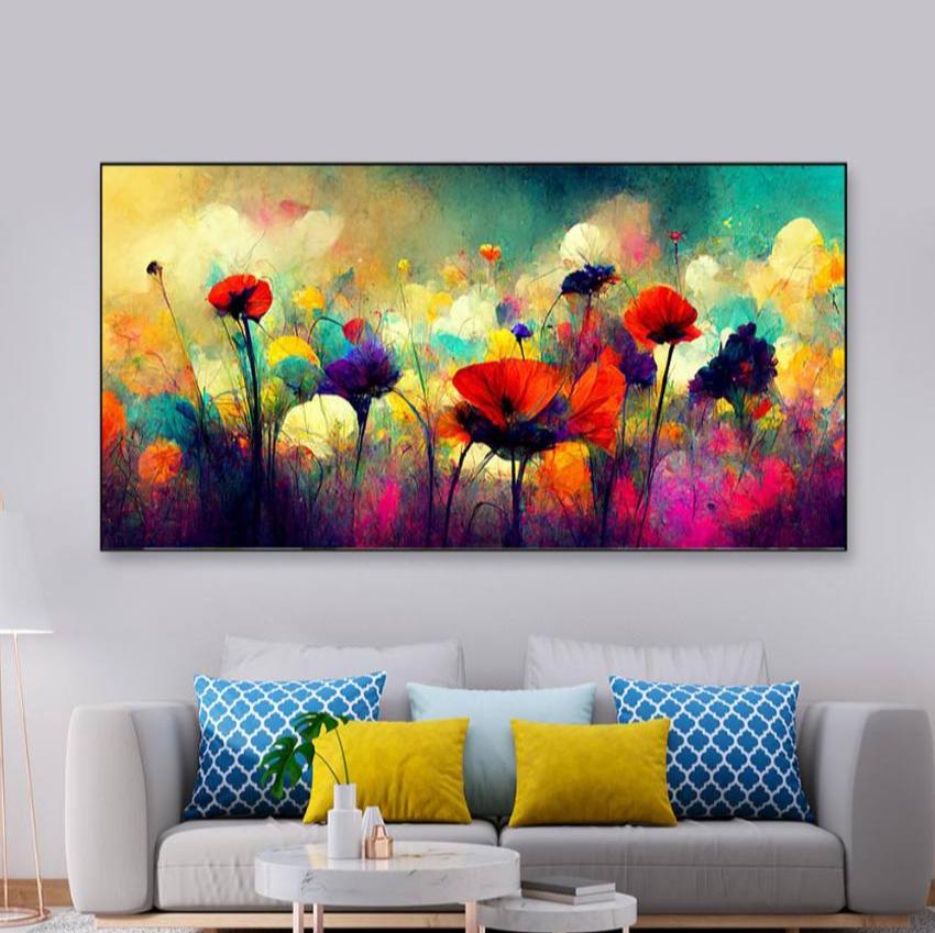 Abstract Flowers Illustration Canvas Frame Wall Painting 24x12 inches