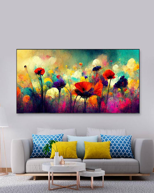 Abstract Flowers Illustration Canvas Frame Wall Painting 24x12 inches