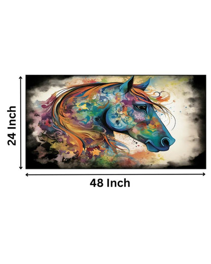 Drawing Room Colorful Horse Vastu Canvas Frame Wall Painting 24x12 inches