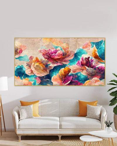 Elegant Bright Flowers Canvas Frame Wall Painting 24x12 inches