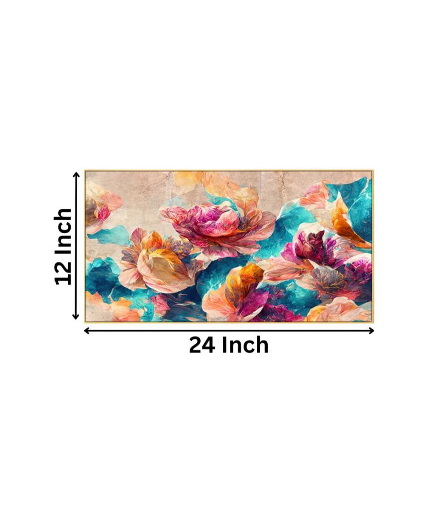 Elegant Bright Flowers Canvas Frame Wall Painting 24x12 inches