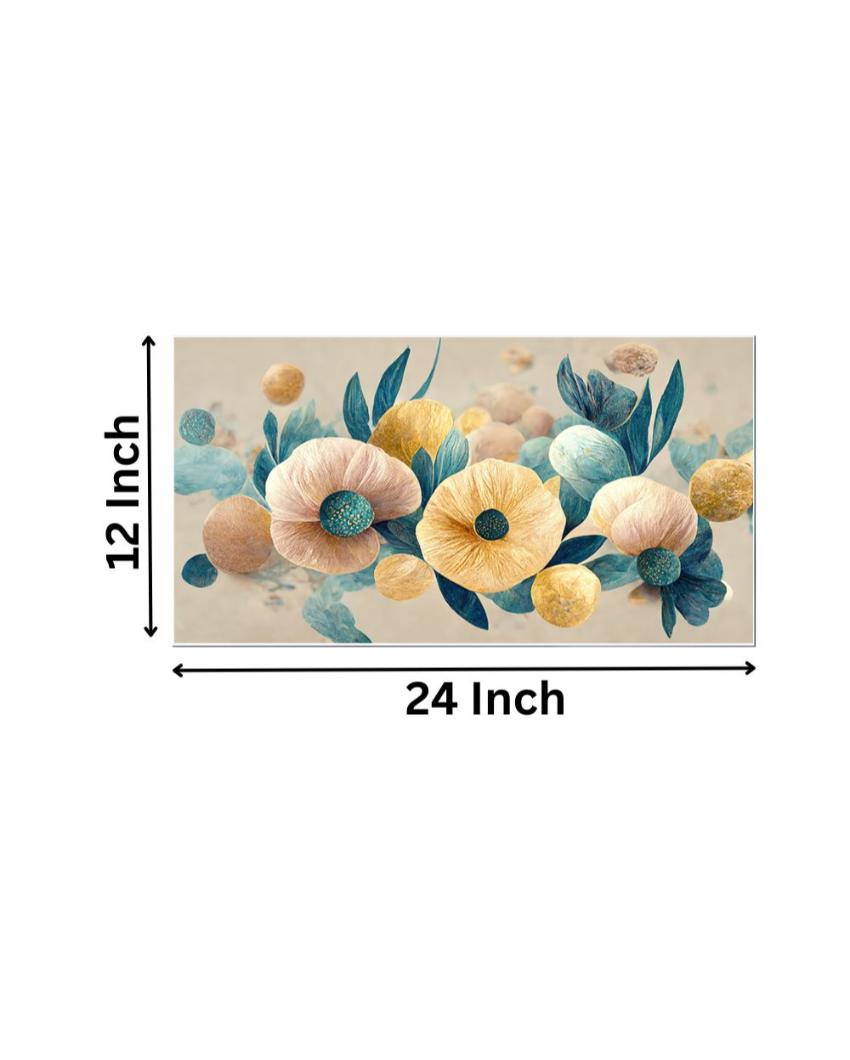 Elegant Golden Flowers Branches Canvas Frame Wall Painting 24x12 inches