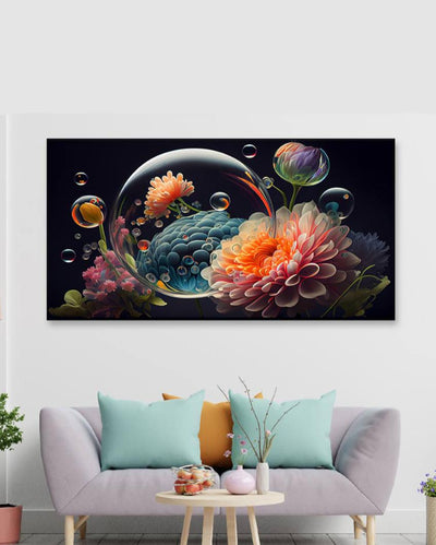 Flowers Illustration with Nature Canvas Frame Wall Painting 24x12 inches