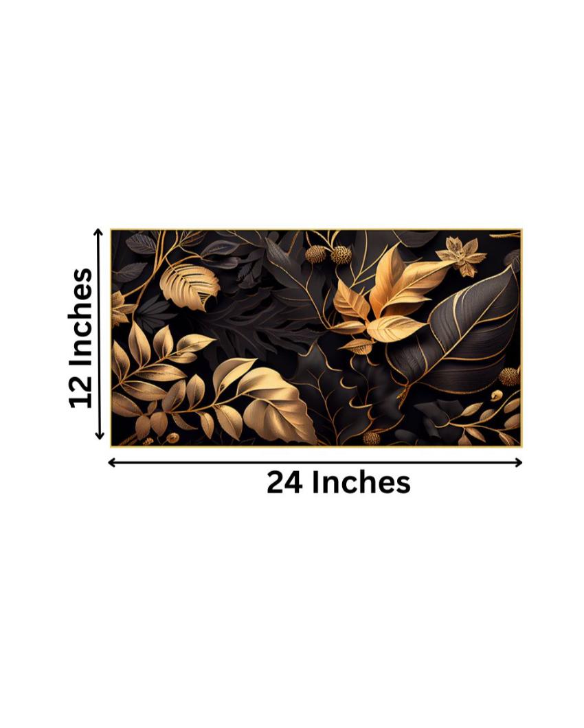 Golden Leaf Illustration Canvas Frame Wall Painting 24x12 inches