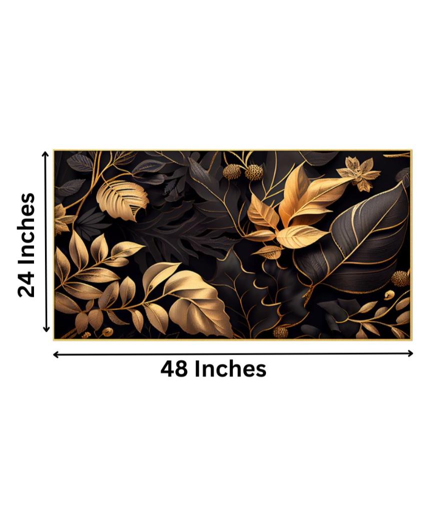 Golden Leaf Illustration Canvas Frame Wall Painting 24x12 inches