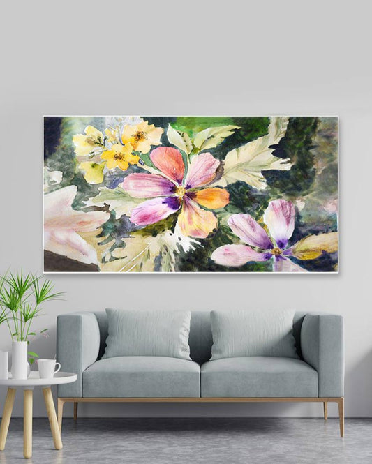 Multicolor Flowers Canvas Frame Wall Painting 24x12 inches