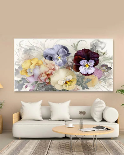 Beautiful Pansies Multicolor Flowers Canvas Frame Wall Painting 24x12 inches