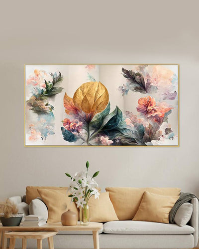 Art of Golden Flowers Canvas Frame Wall Painting 24x12 inches