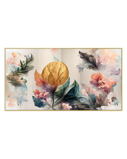 Art of Golden Flowers Canvas Frame Wall Painting 24x12 inches