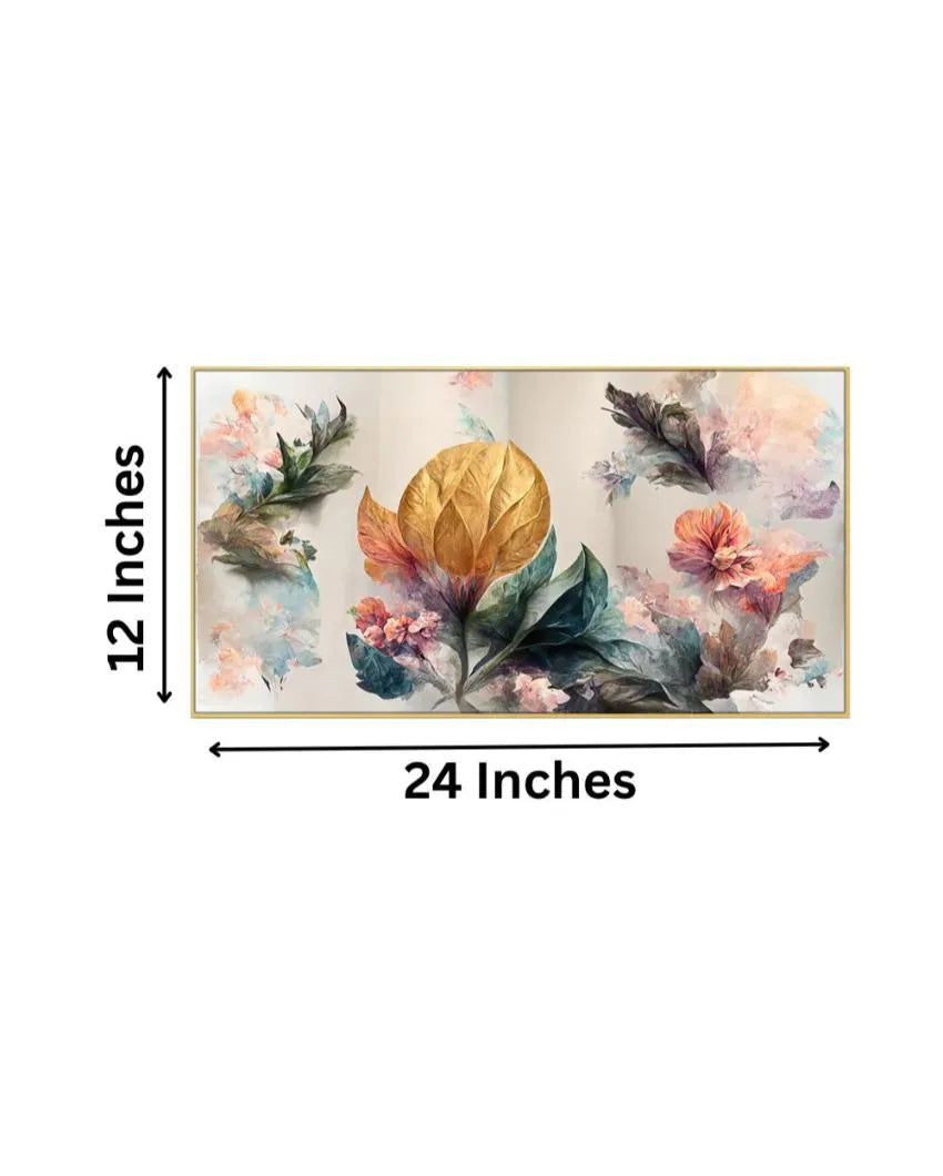 Art of Golden Flowers Canvas Frame Wall Painting 24x12 inches